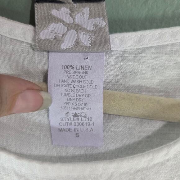 Match Point Womens White Round Neck Short Sleeve Linen Top Lightweight Summer - Picture 4 of 4